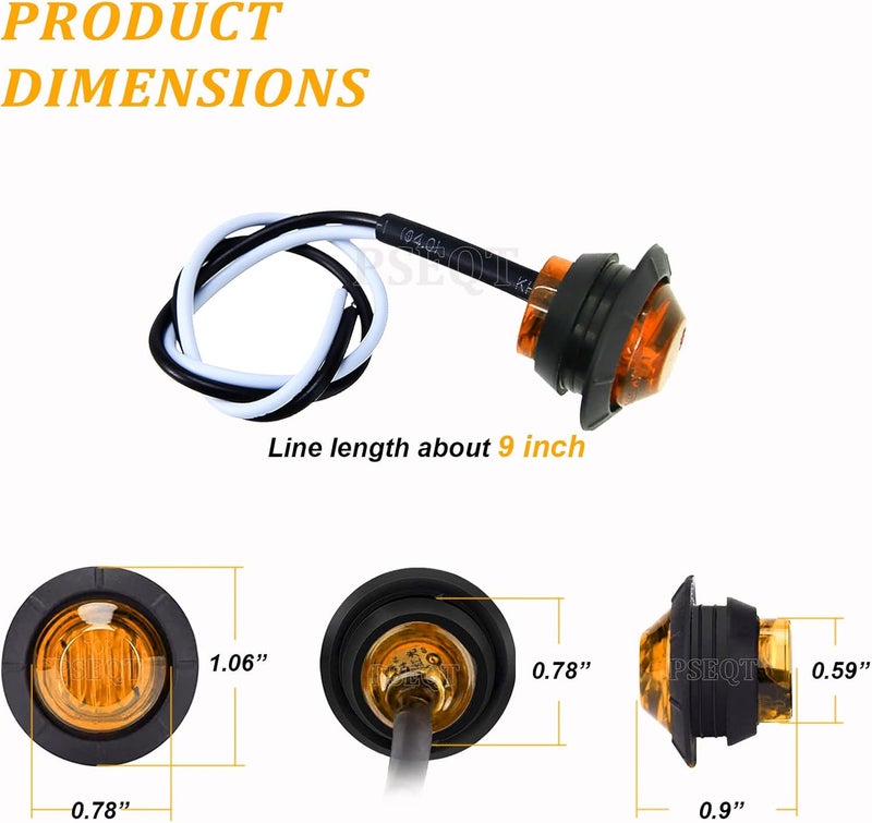 PSEQT 3/4 Inch Trailer Marker LED Lights, Clearance Light Side Front Rear Bullet Brake Turn Stop Reverse Tail Lighting 12V for Pickup Trailer Truck Car Bus RV Boat(20Pcs Amber) - Image 3